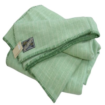 soft lambswool blanket in Mint green with natural white pinstripe