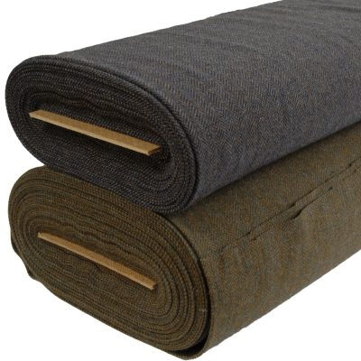 Light weight herringbone tweed woven with Moorland warp. Design code 2419A has Navy weft, 2419D has Toad green weft.