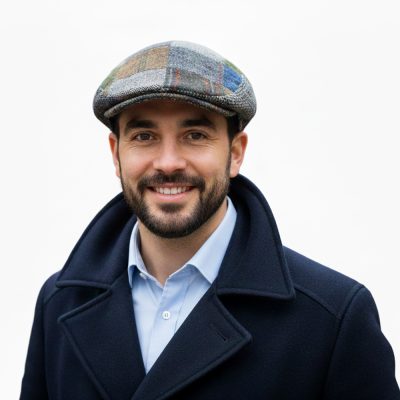 Patch cap made from quality wool tweed by Kerry Woollen Mills, Ireland. mixed V3, Stylish and warm.