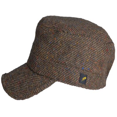 Cadet wool cap in Brown fleck tweed fabric 412E