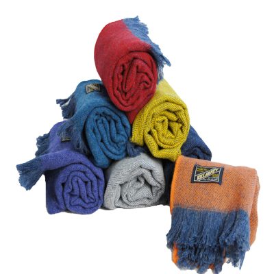 Killarney lambswool suit scarves in classic herringbone design. Woven with denim warp and uplifting wefts.